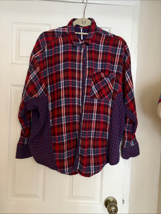 Free People Tops - Free People Red and Navy Plaid Button-Down Shirt